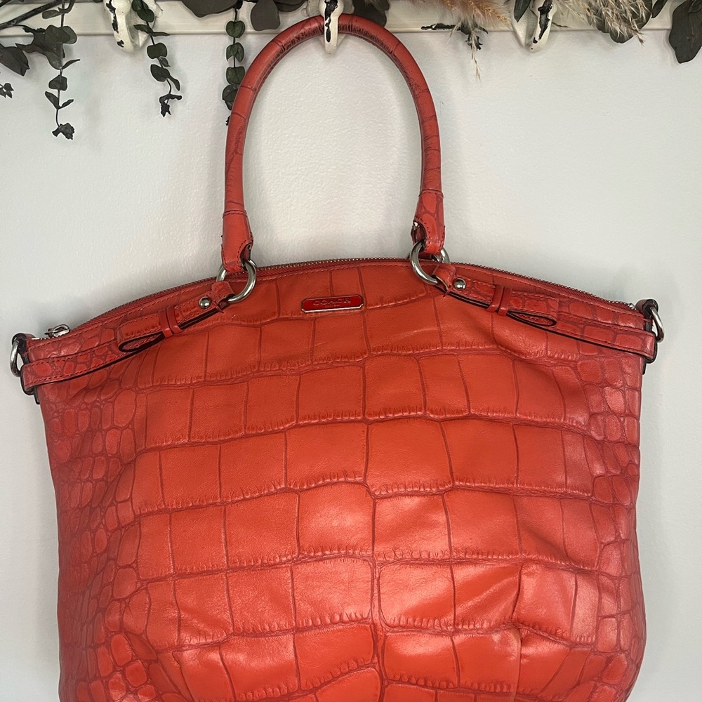 Coach Madison Lindsey Orange/Red Crocodile Embossed Leather Tote